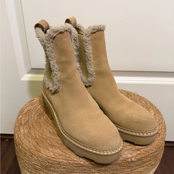 Calvin Klein Shoes - Calvin Klein Tan Suede Sherpa Chelsea Boots Chunky Sole Size 7